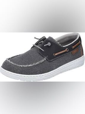 Rieker Gray Canvas Lace-Up Boat Shoe with White Sole slip on new nib